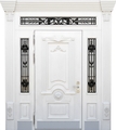 Входная парадная группа с терморазрывом, капителями, ковкой, стеклом и отбойниками (белый МДФ с резьбой)